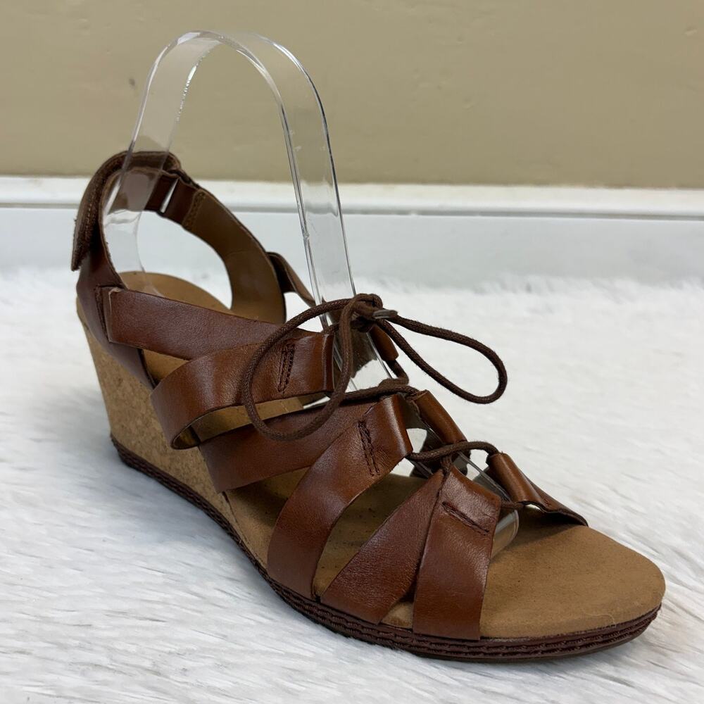 NWT Clarks Women's Helio Mindin Leather Lace Up Wedge Sandals Size 10
